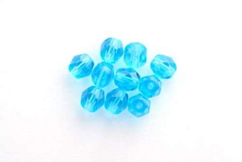 Czech fire polished beads, aquamarine, 6mm, 10pcs