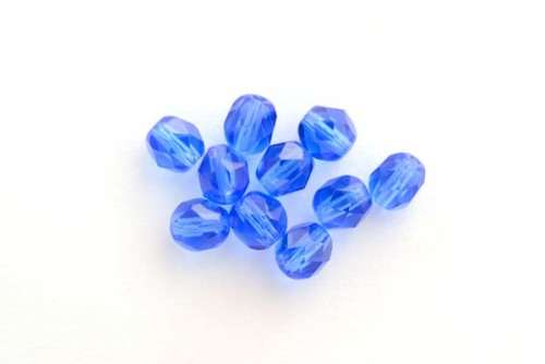 Czech fire polished beads, sapphire, 6mm, 10pcs