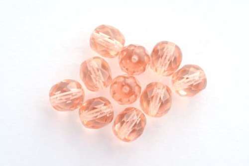 Czech fire polished beads, light rose, 8mm, 10pcs