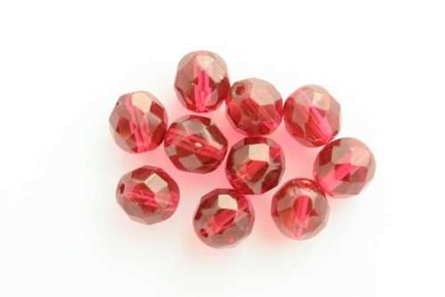Czech fire polished beads, fuschia, 8mm, 10pcs