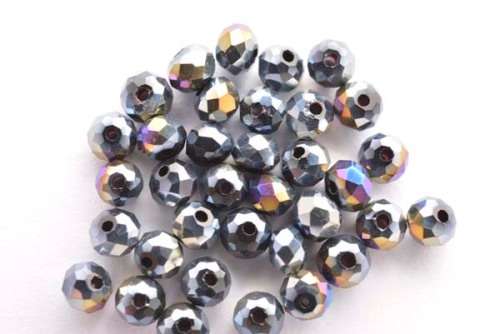Facetted roundell, black AB, 3mm, 20pcs