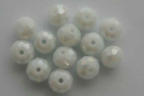 Facetted roundell, milky white AB, 8mm, 10pcs