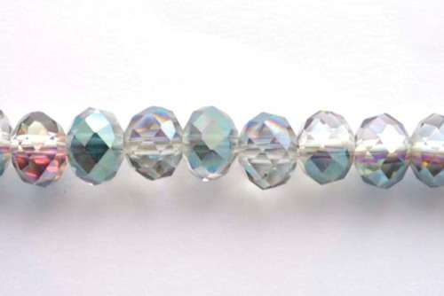 Facetted roundell, mystic green AB, 8mm, 10pcs