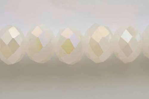Facetted roundell, milky white AB, 12mm, 4pcs