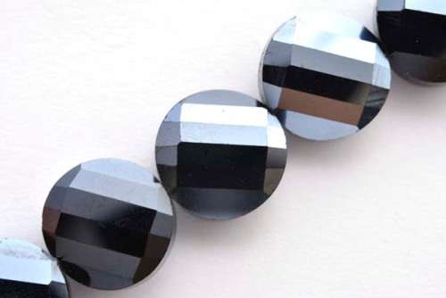 Facetted disc, haematite, 15mm, 4pcs