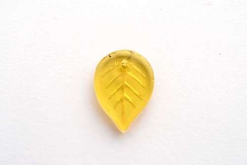 Glass leaf beads, yellow, 18x12mm, 10pcs