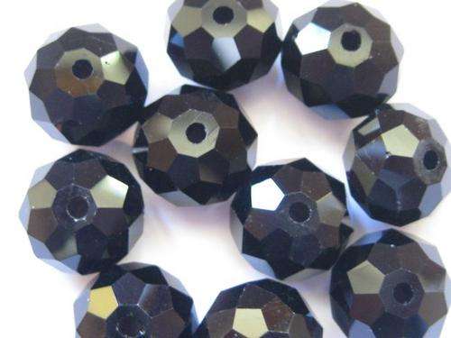 Facetted roundell, black, 11mm, 10pcs