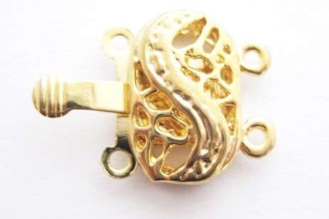 Clasp, 2-strand, gold tone, 13mm, 1pc