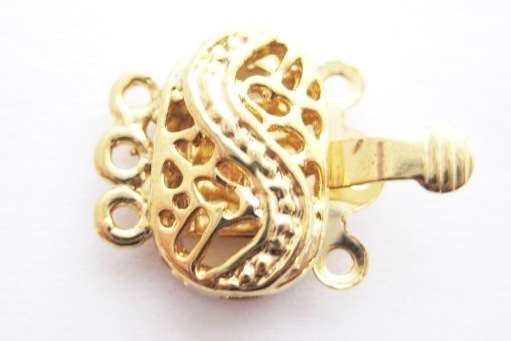 Clasp, 3-strand, gold tone, 13mm, 1pc