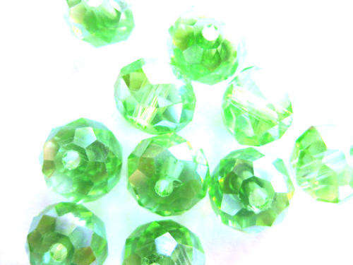 Facetted roundell, green AB, 8mm, 10pcs