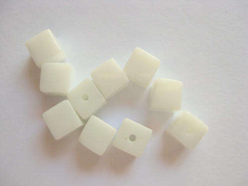 Glass cube beads, white, 6mm, 10pcs