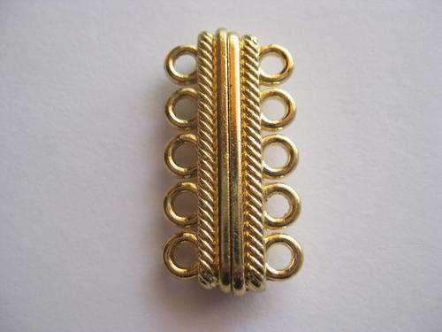 Magnetic clasp, 5-strand, gold tone, 1pc