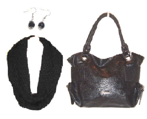 " WINTER TRIO SPECIAL " - " Handbag + Snood Neck Scarf + Earrings " - Blacks