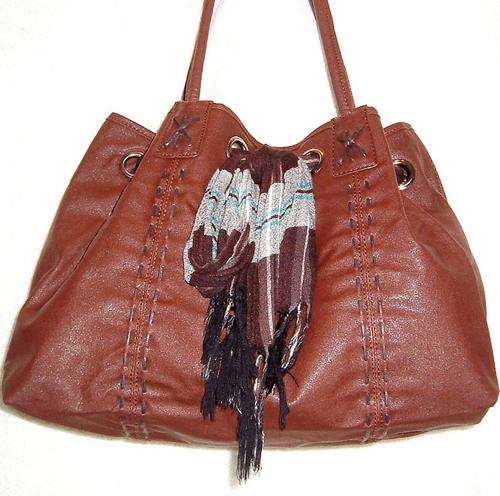 YEAR END STOCK CLEARANCE - Handbag - " YOUNG AND TRENDY SCARF TOTE " - Brown - LAST ONE LEFT