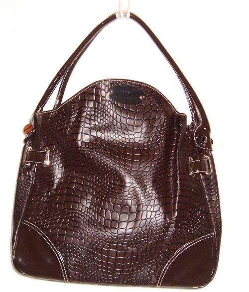 Handbag - EMBOSSED WITH CROCODILE SKIN PATTERN  - Brown
