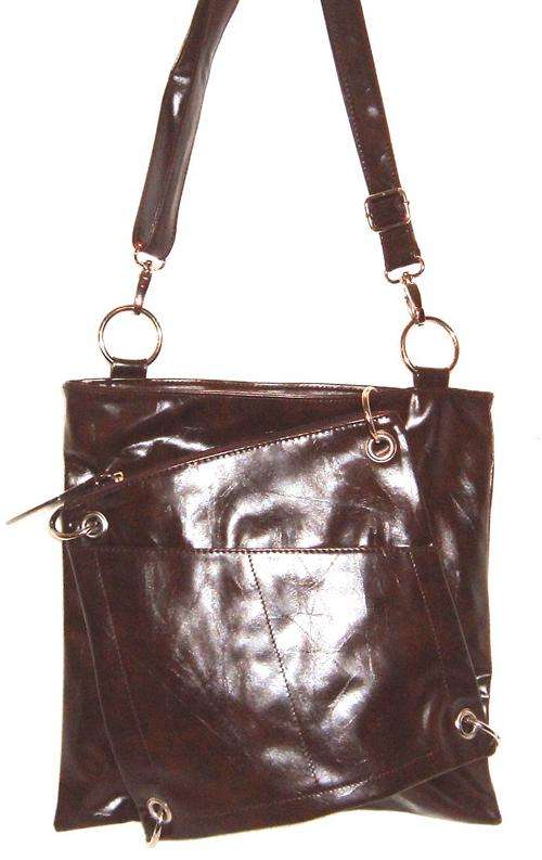 " R1 AUCTION " - Handbag - EXTREMELY UNUSUAL SHOULDER BAG - SLANTED OUTSIDE POCKET - Brown