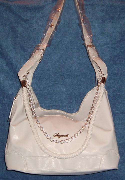 SPECIAL ! - STOCK CLEARANCE - CHAIN & WOVEN STRAP DRAPE ACROSS FRONT - Very Light Grey