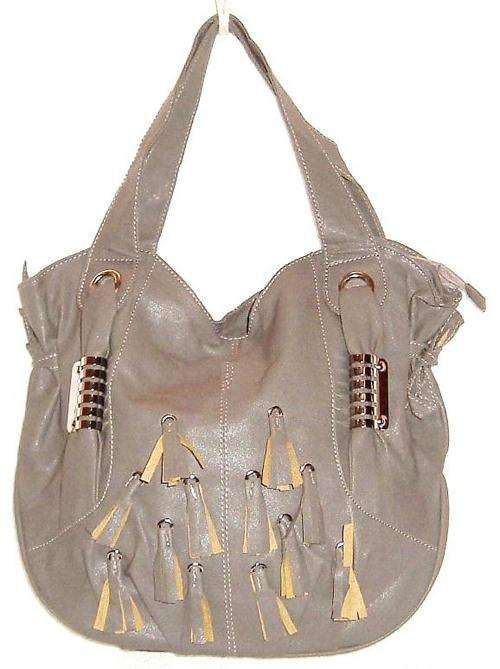 Handbag - POPULAR HOBO STYLE WITH FRONT TASSELS - Dark Grey Colour