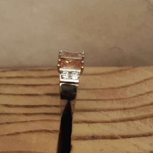 Morganite, citrine and pink ruby silver ring