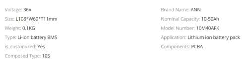 10S 36V 40A BMS Battery Management Li-ion Cell Battery ANN Balanced bike E-bike SA seller SA stock