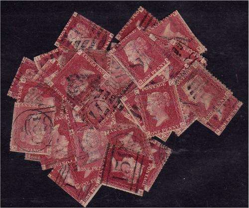 GB QV  50 poor quality 1d reds  - suit plater (all cut into)