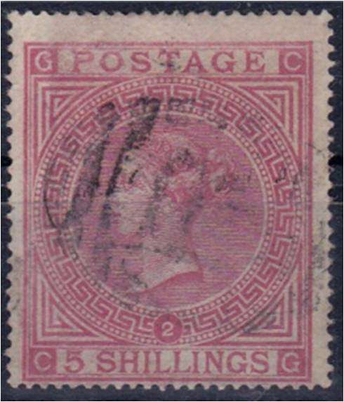 GB QV  5/- pale rose  SG 127  Plate 2  fine used