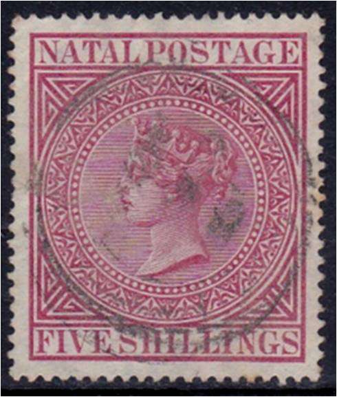 Natal  QV  5/-  Rose  SACC 76  very fine used
