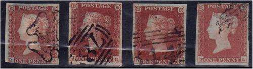GB QV  4 x 1d reds  imperf  SG 8-12 (shades unchecked)  fine used