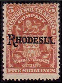 BSAC  5/-  Arms  "Rhodesia"  O/Print  SACC 107  MM