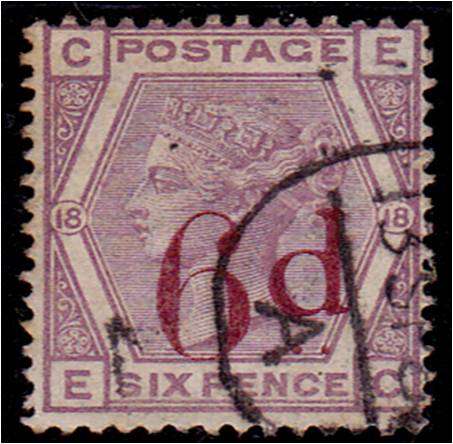 GB QV  6d O/Print on 6d lilac  SG 162  fine used