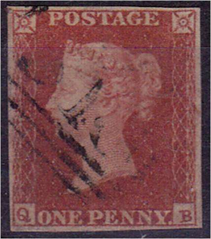 GB QV  1d red imperf  SG 8  4 margin  fine used