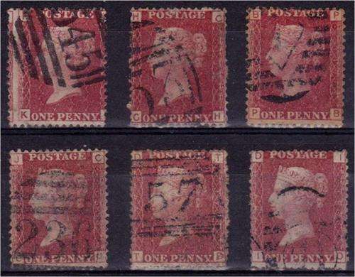 GB QV  6 x 1d reds  Plates 73, 91, 117, 155, 177 & 197   fine used