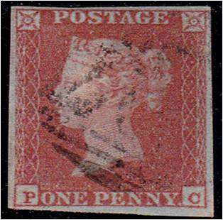 GB QV  1d red imperf  SG 8  good used  4 margins