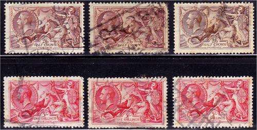 GB KG V  group of 6  Seahorses  mixed issues  - good to fine used