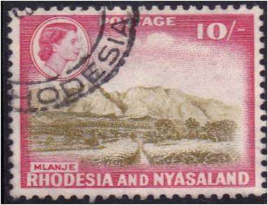 Rhodesia & Nyasaland  QE II  10/- defn  very fine used