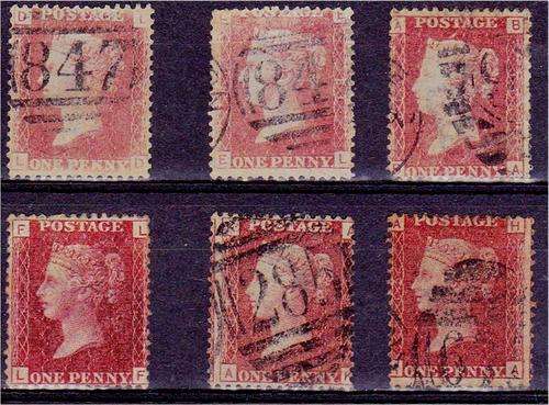 GB QV 6x1d reds  Plates 74, 81, 114, 152, 197 & 215  fine used