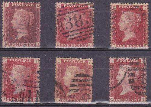 GB QV 6x 1d reds Plates 80, 103, 119, 152, 163 & 198 fine used