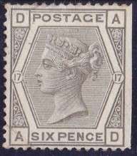 GB QV 6d grey  SG 147  Plate 17  Mint no gum