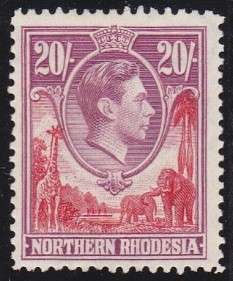 N Rhodesia  KG VI  20/-  defn  SACC 45  LMM