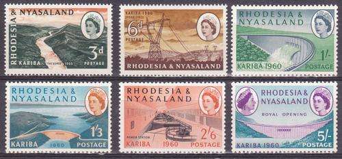 Rh. & Nyasaland  QE II  Kariba set SACC 33-38  superb  MNH