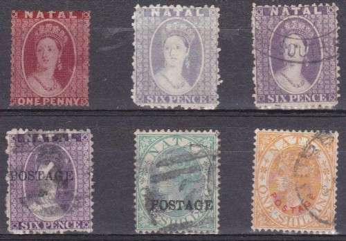 Natal  QV  6 early issues - mixed usage - see description