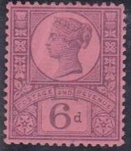 GB QV 6d  Jubilee issue SG 208  MM  - creased