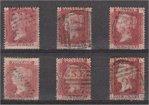 GB QV 6x 1d reds better plates 88, 107, 115, 136, 174 & 210 fine used