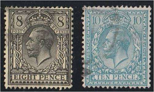GB KG V  8d & 10d  defns  SG 391 & 394 very fine used