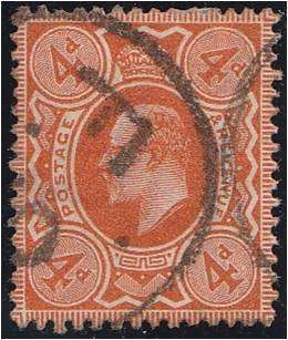 GB KE VII 4d bright Orange SG 278  fine used