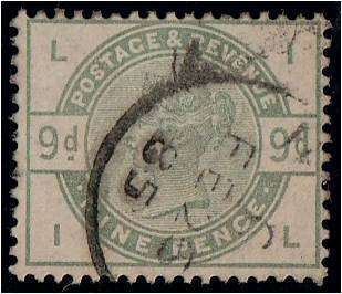 GB QV  9d dull green defn  SG 195  fine used