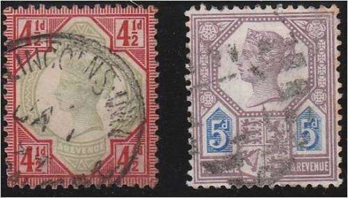 GB QV 2x Jubilee defns  SG 206 & 207a  fine used