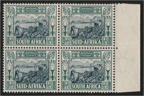 Union  1/2d  Blx4  Voortrekker Centenary  SACC 75   MNH