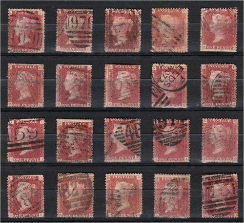 GB QV 20  1d reds  plate  179  mixed condition - for plating