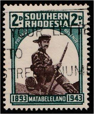 S Rhodesia "Matabeleland" defn  SACC 63c (saddlebag flaw)  fine used